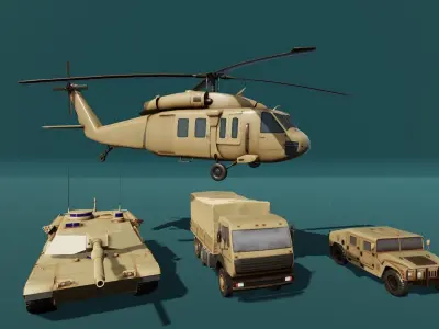Military Vehicles and helicopter Low-poly 3D model