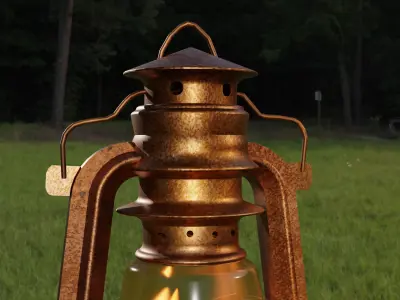 3D Old Lantern with Flame Animated  Blender 3D model
