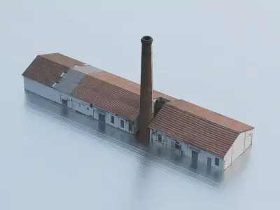 Chinese township factory  Low-poly 3D model
