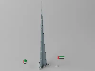 Burj Khalifa Dubai Tower 2 Low-poly 3D model