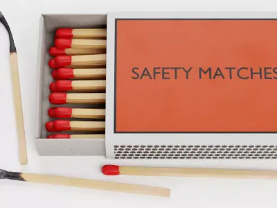 Matchbox with Matches V2 - Unlit and Burned - Custom Design 3D model