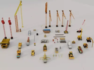 Construction Crane Heavy Machinery Asset Pack Low-poly 3D model