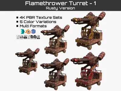 Flamethrower Turret-1-Rusty 3D Model Pack