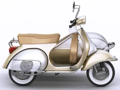 Generic retro scooter with sidecar 3D model