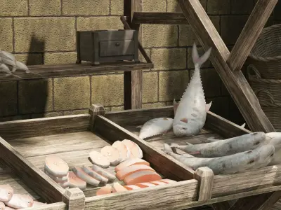 Medieval Fish Shop Low-poly 3D model