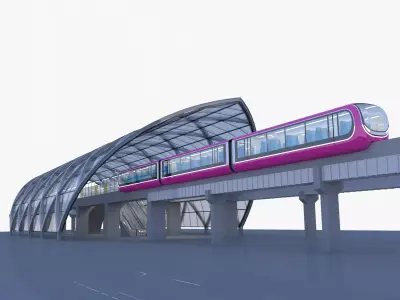 Monorail station with train 2023 II 3D model