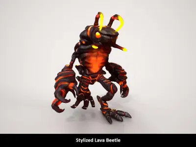 Stylized Lava Beetle Animated Low-poly 3D model