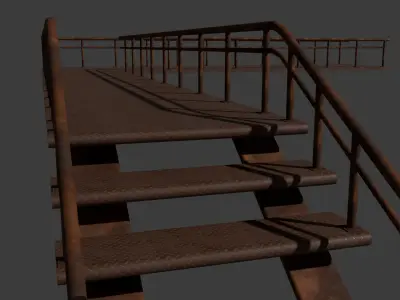 Industrial Bridge with Stairs-Rust Textured Free 3D model