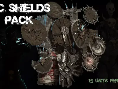 Orc Set of fantasy shields Low-poly 3D model