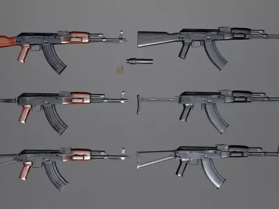 AK74 Russian Game Ready 6 Variations Low-poly 3D model purchase