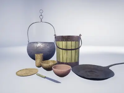 Anglo Saxon Viking Cooking Set Low-poly 3D model