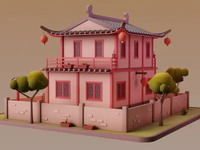 Stylized Chinese House 02 Low-poly 3D model