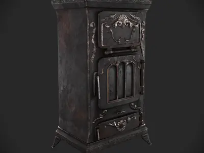 Old Vintage Iron Stove Low-poly 3D model
