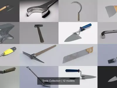 Tools Collection sword with wooden handle 3D Model Pack