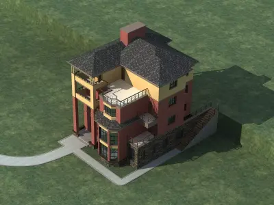 Villa house with stairs and balconies 3D model purchase