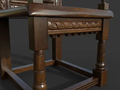 carving wood chair  Low-poly 3D model