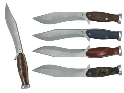 Survival Knife - Model 1 - with 5 Handle Skins Low-poly 3D model