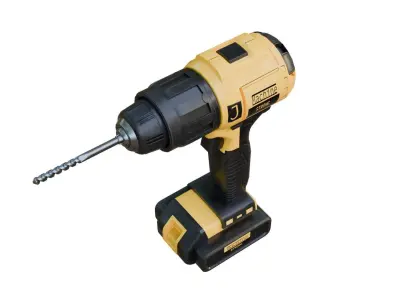 Cordless Drill with drill bit Low-poly 3D model