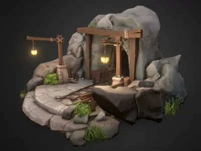 Old Mine Scene Low-poly 3D model