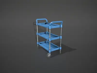 Three Tier Blue Service Cart Low-poly 3D model