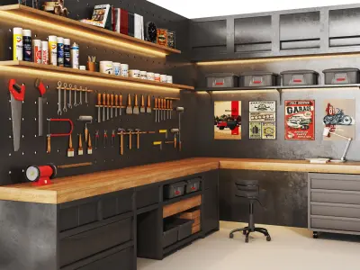 workshop 02 Garage tools work tools Low-poly 3D model