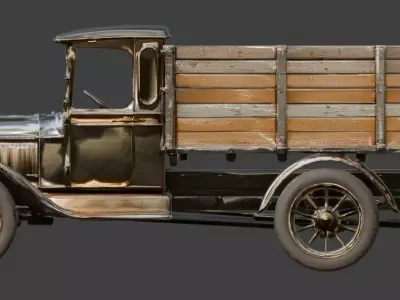 Vintage Industrial Steampunk Flatbed Truck 3D Model Low-poly 3D model