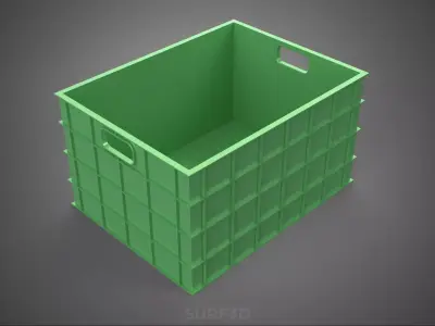 STANDARD SQUARE GREEN MODULAR UTILITY STORAGE PLASTIC CRATE BOX 3D model