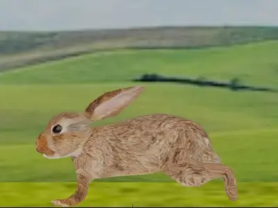 Low Poly Rabbit in grassy field Low-poly 3D model