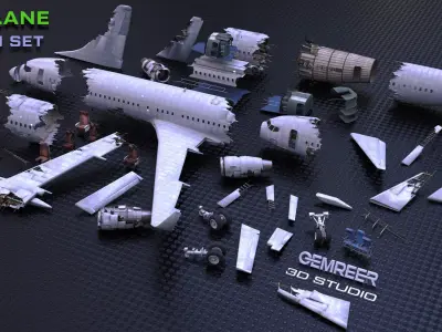 Aircraft Crash Environment Set Low-poly 3D model