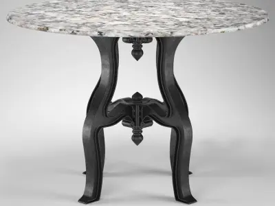 French Industrial White Marble Top Round Dining Table 48 3D model