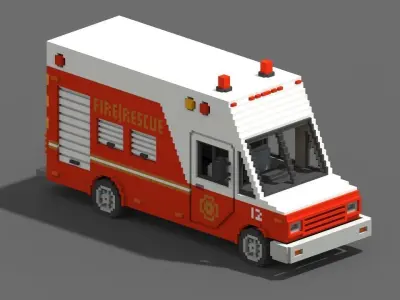 Voxel Fire Rescue Van Low-poly 3D model