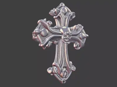 gothic style christian skull cross ring silver v3 3D print model