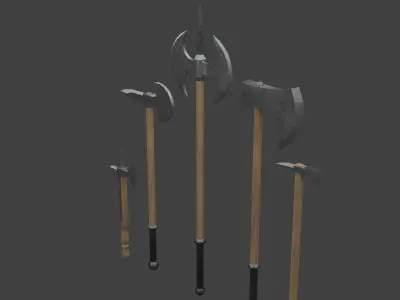 Set of Five Battle Axes Low-poly 3D model