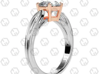 Ring 230 Radiant shape split shank solitaire ring with Gems 3D print model
