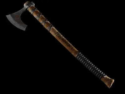Viking bearded battle axe Low-poly 3D model