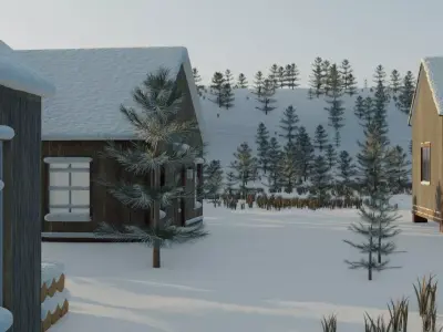 Snowy Village Landscape 3D model purchase