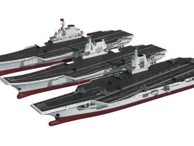 Chinese aircraft carriers CV16 CV17 CV18 with carrier-based aircraft fujian 3D model