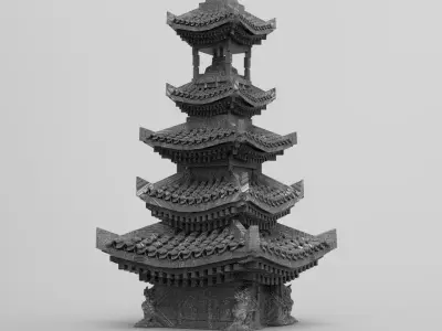 Stylized Chinese tower 3 3D model