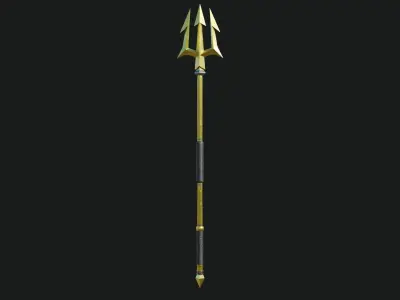 Trident 01 Gold Weapon All PBR Unity UE Textures Included Low-poly 3D model