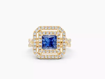 N R06  Art Deco Halo Princess Cut Diamond Ring 3D print model