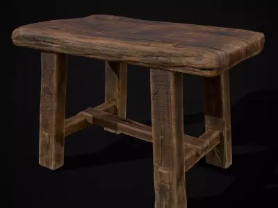 Rustic Wooden Stool Low-poly 3D model
