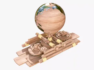 Mechanical Gear Wooden Earth Globe M1 3D model
