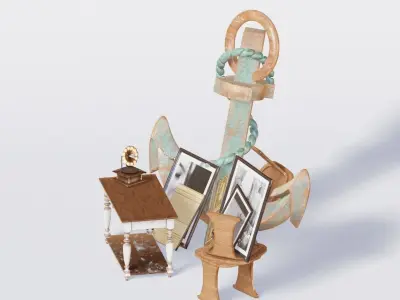 old furniture and antique collection Low-poly 3D model