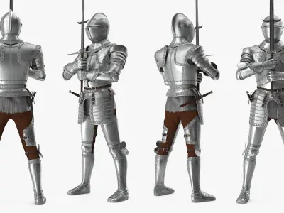 Polished Plate Armor with Zweihander Rigged for Cinema 4D 3D model