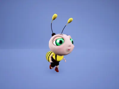 Stylized Bee Character Rigged Cartoon Style Low-poly 3D model