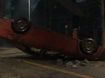 Low Poly Damaged Car Rusted Wreck Mobile Game Ready Low-poly 3D model