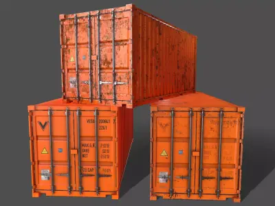 PBR 20 ft Shipping Cargo Container Version 1 - Orange Low-poly 3D model