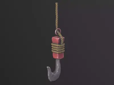 Hook with rope Low-poly 3D model