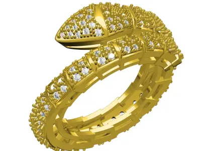 Antique Snake Shaped Multi Section Diamond Ring for Women 3D print model