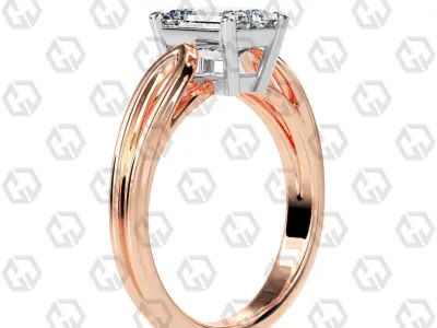 Ring 223 Emerald shape split shank solitaire ring with Gems 3D print model
